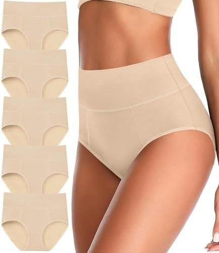 ASIMOON Women's Tummy Control Cotton High Waisted Plus Size Briefs 5 pcs
