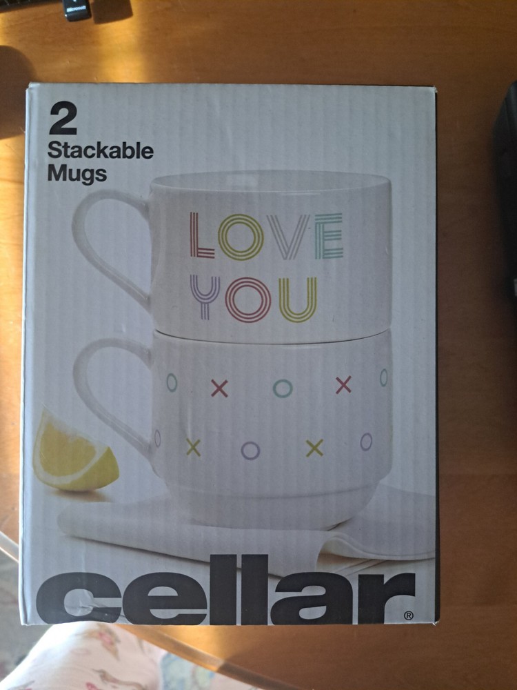 The Cellar Set Of Two Stoneware Stackable Love Mugs