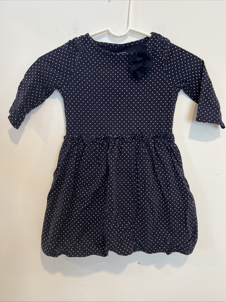 Navy Blue Dress White Polka Dots Kid Girls Size 6X Osh Kosh B'Gosh 3/4 Sleeve