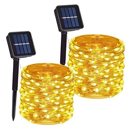 200 LED Solar Copper Wire String Lights 2 Pack Warm White Outdoor