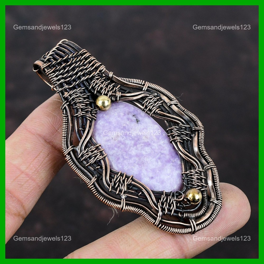 Mothers day Deal Copper Natural Lepidolite Daughter Wire Wrapped Pendant Jewelry