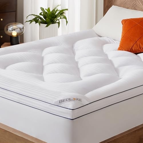 Mattress Topper, Thick Pillow Top Bed Cover for Back Pain Relief, Queen White