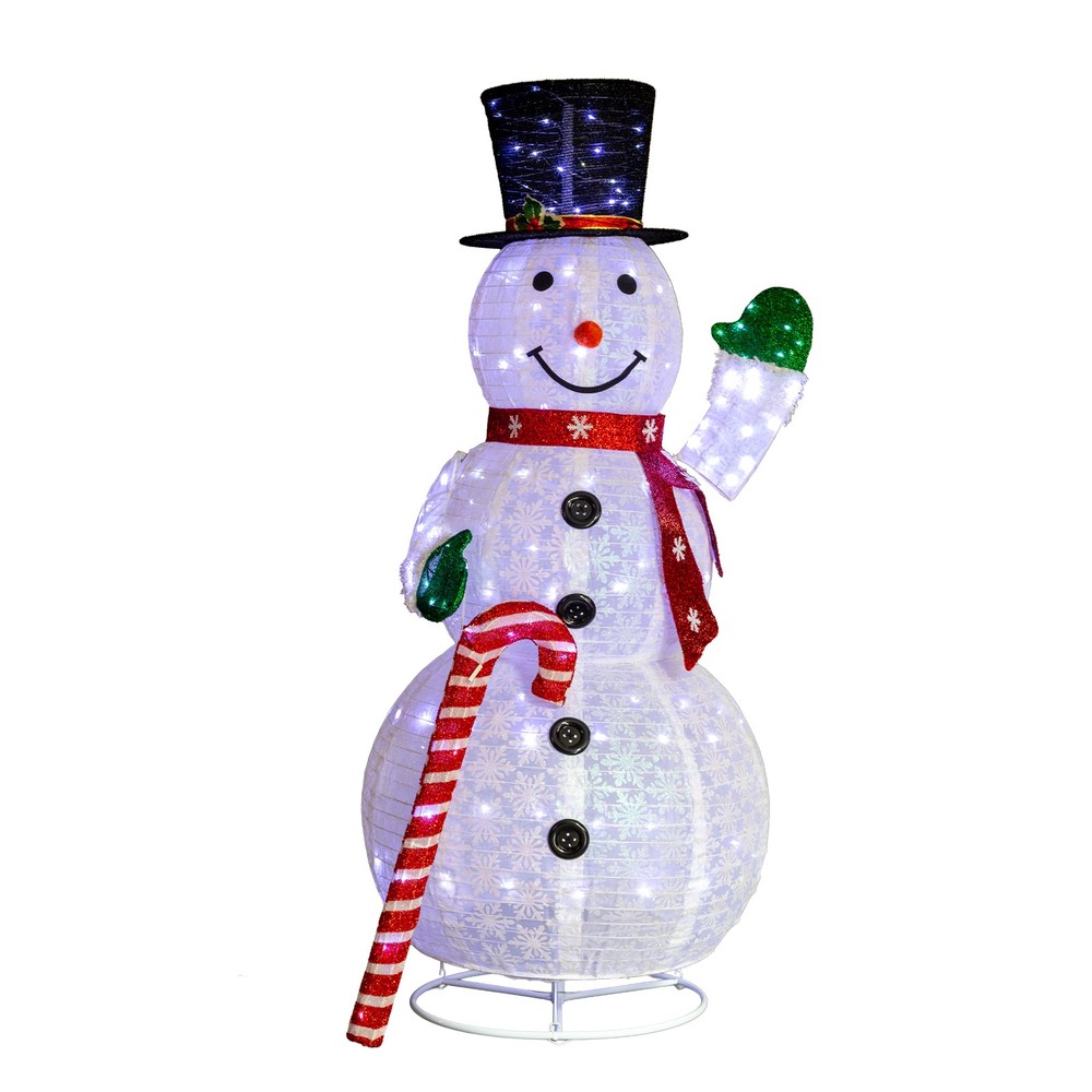 5.7FT Christmas Lighted Snowman Holding Candy Cane Outdoor Decoration with Light