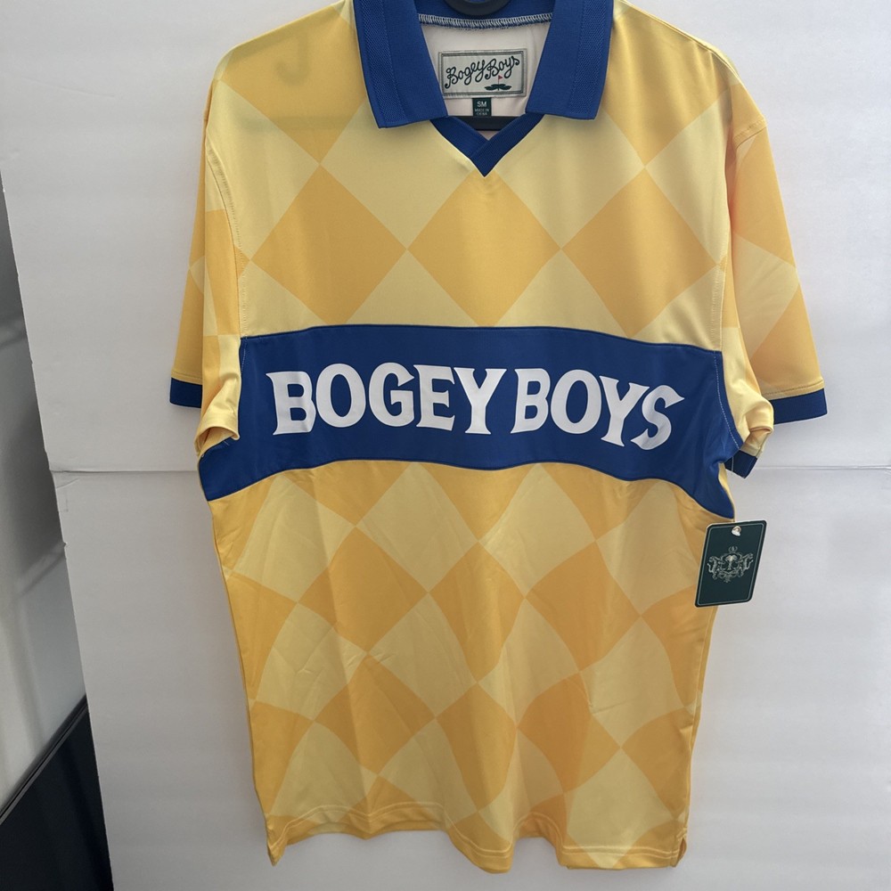 NWT Bogey Boys Macklemore Check Golf Polo Shirt Jersey Yellow Men's Size Small