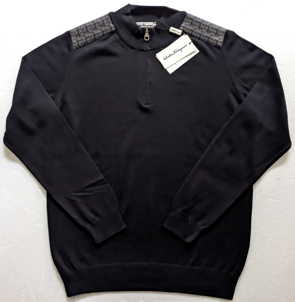 Salvatore Ferragamo Men's Black Knit Quarter Zip Sweater Size Medium