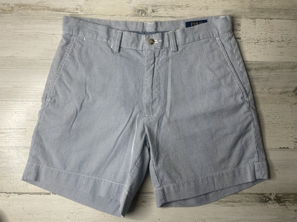 Polo Ralph Lauren Shorts Seersucker Blue Striped Golf Casual Men’s Size: 30 EUC!