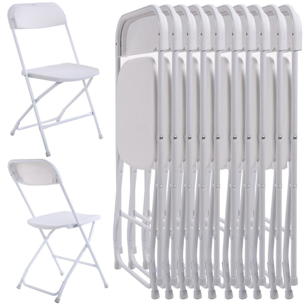 New White Plastic Folding Chairs Stackable for Commercial Picnic Party Set of 10