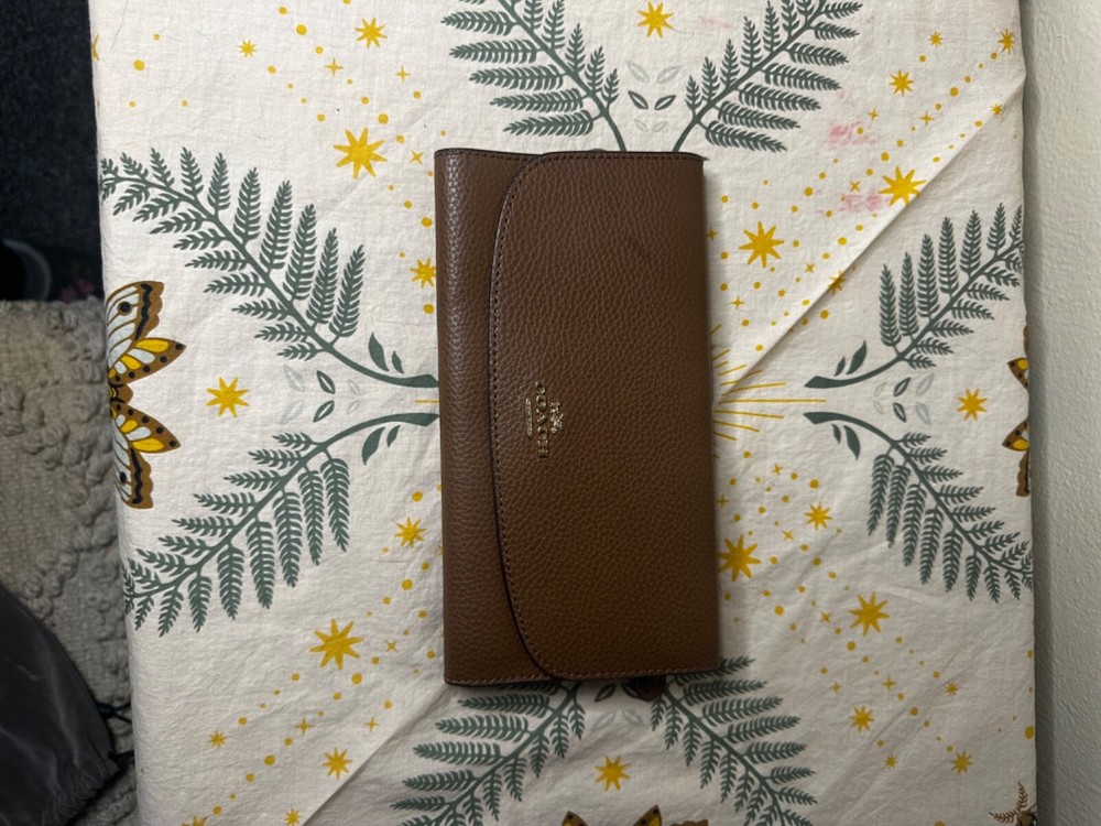 Brown Leather Coach Foldover Wallet with Card Slots