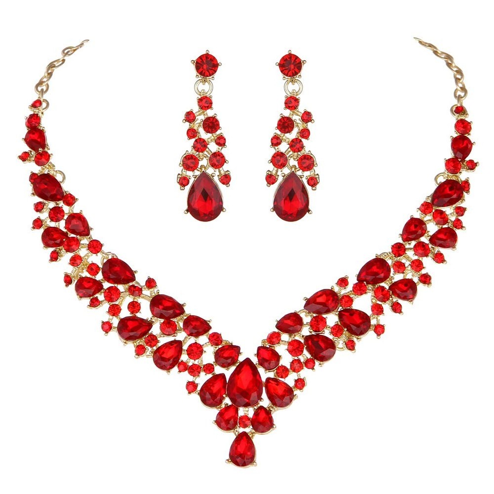 Molie Austrian Rhinestone Crystal Wedding Gown Prom Ball Necklace Earrings Je...