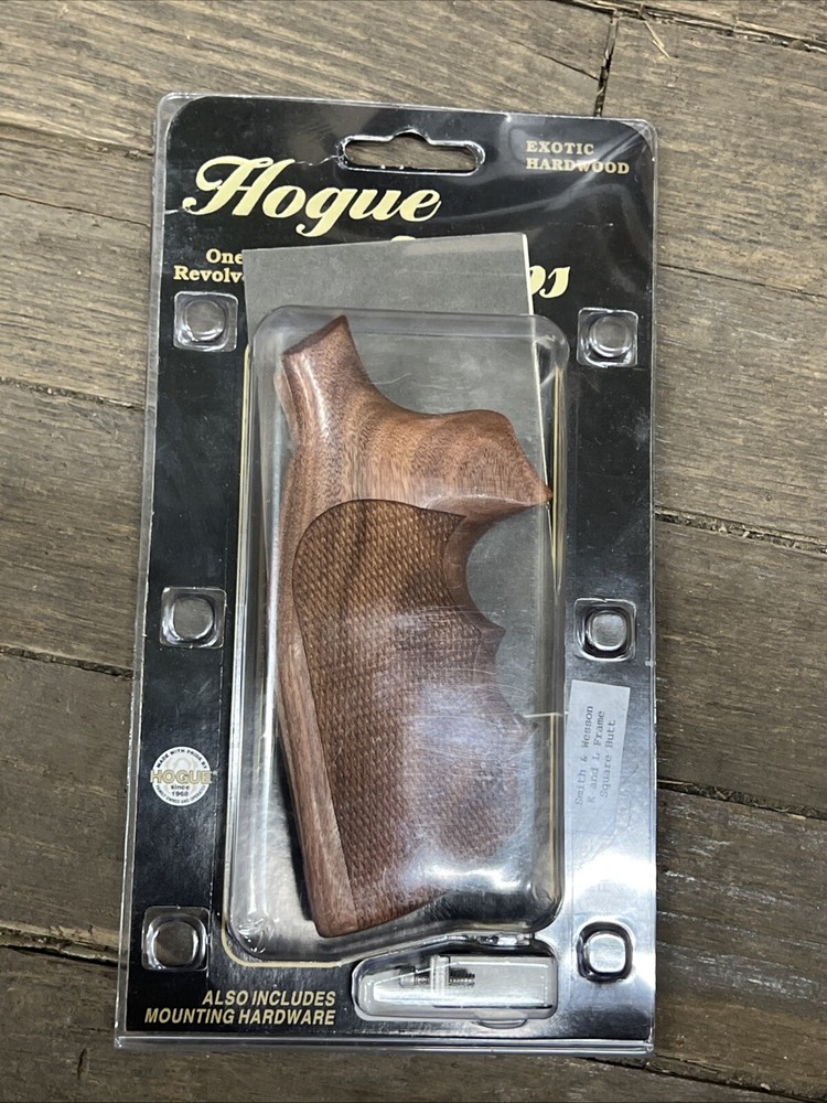 Hogue Checkered Pau Ferro Finger Groove Grip for S&W K/L-FRAME, SQUARE BUTT