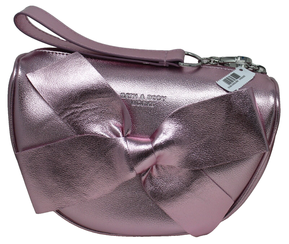 Bath & Body Works Metallic Pink Bow Mini Cosmetic Bag Makeup Zippered