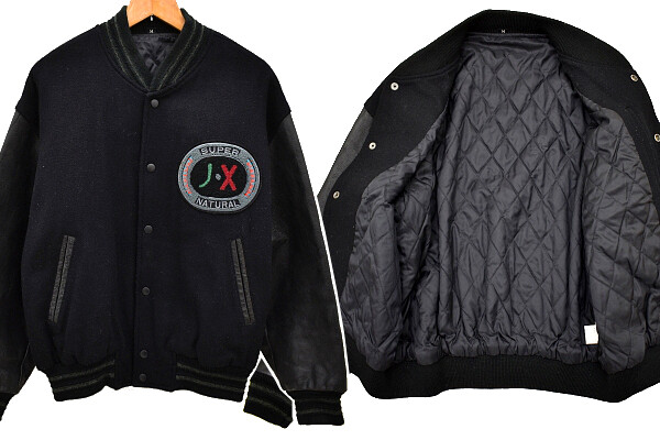 Super Natural JX 80s Vintage Black Leather Stadium Jacket Made in Japan M