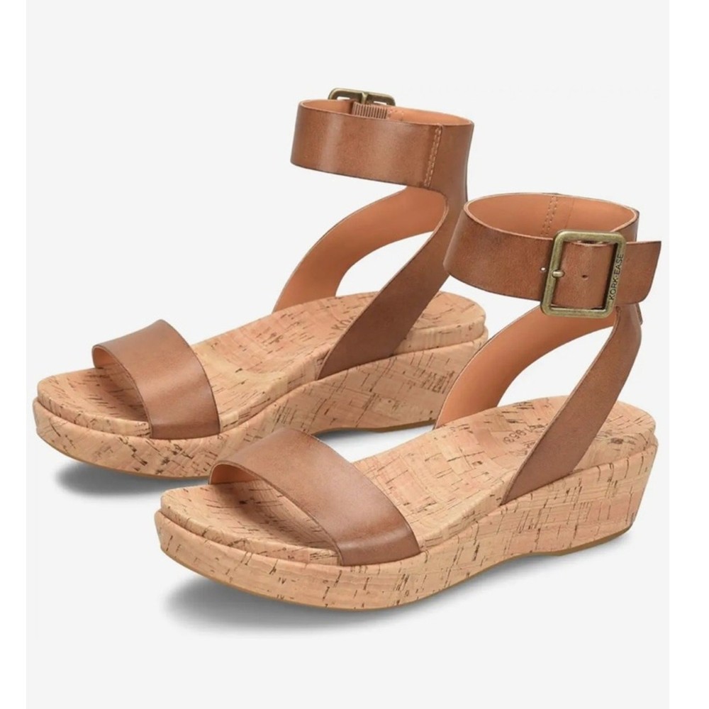 Kork Ease Mullica Leather Ankle Strap Wedge Sandal Tan Brown Women’s Size 10