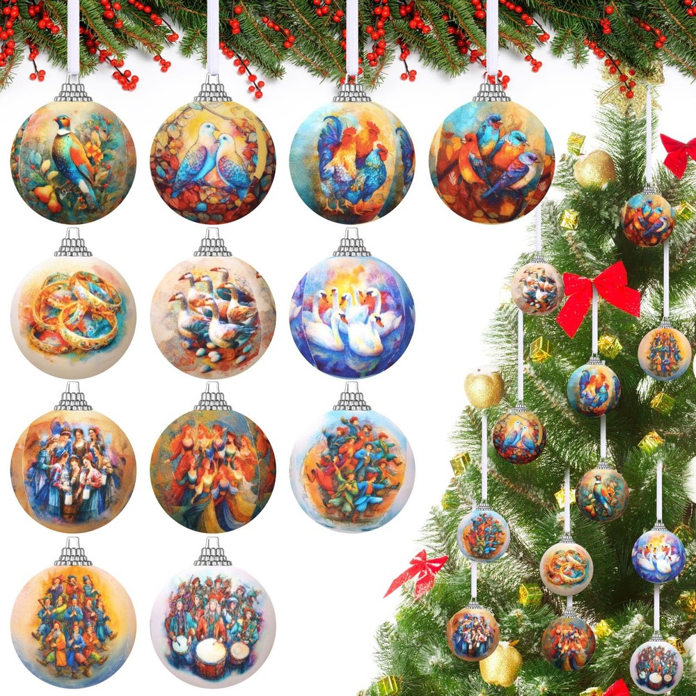 Giegxin 12 Pcs Twelve Days of Christmas Ornament Set Vintage Colorful