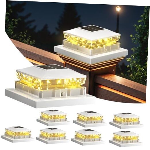 8-Pack Solar Post Cap Lights Waterproof White Outdoor Fence Lighting
