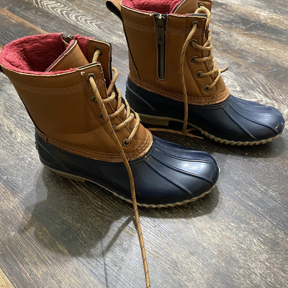 Tommy Hilfiger Mid Calf Rain Boots Size 7 Leather Rubber Duck Lined