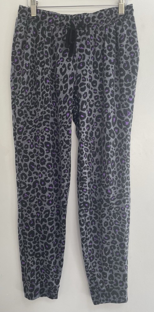 Vera Wang Womens Purple Leopard Print Polyester Adjustable Waist PJ Pants Gray M