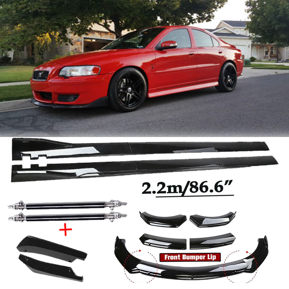 Volvo S40 S60 S70 S80 Front Bumper Spoiler & Side Skirt Kit Glossy Black