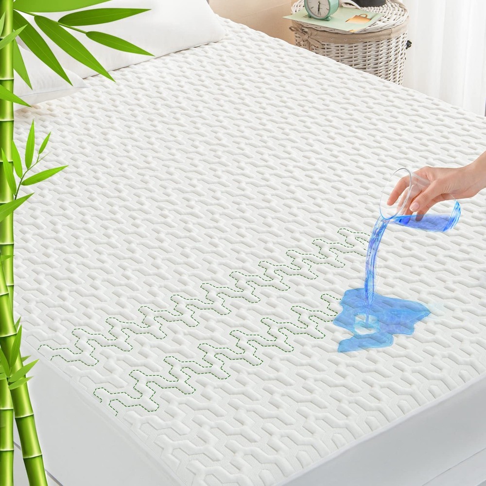 Full Size Waterproof Bamboo Mattress Protector with 3D Air Fiber Cooling