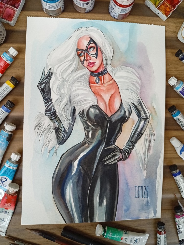Black Cat 9x12 Original Comic Art by Dan Wade - TramaStudio