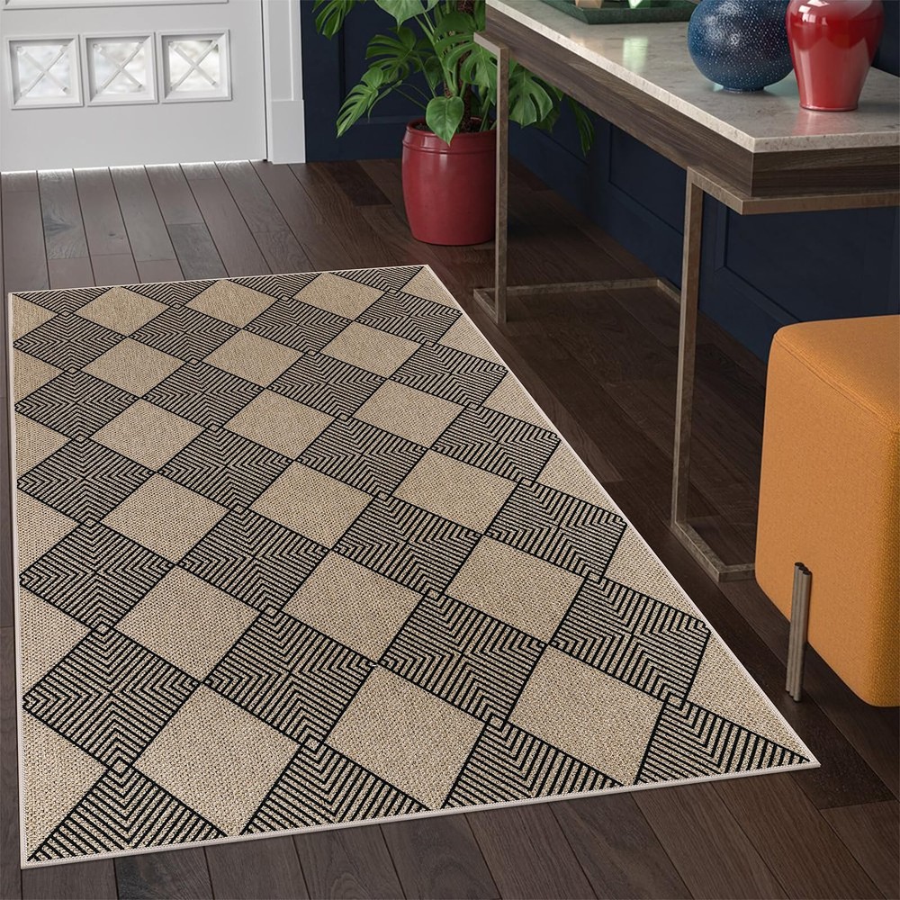 3x5 ft Washable Jute Rug Diamond Trellis Non-Slip Natural Doormat
