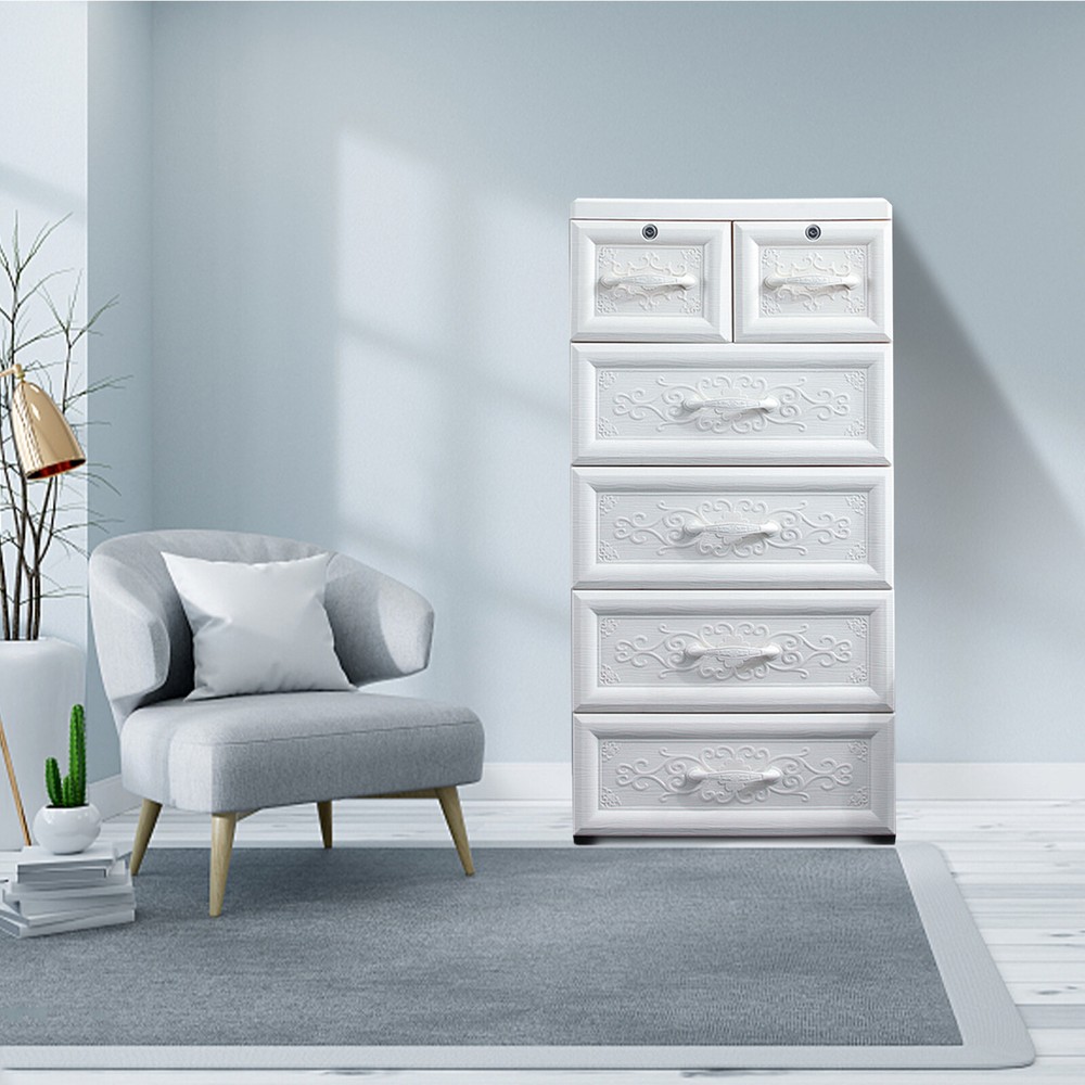 5-Tier Rolling Storage Cabinet with 6 Drawers White Organizer USA