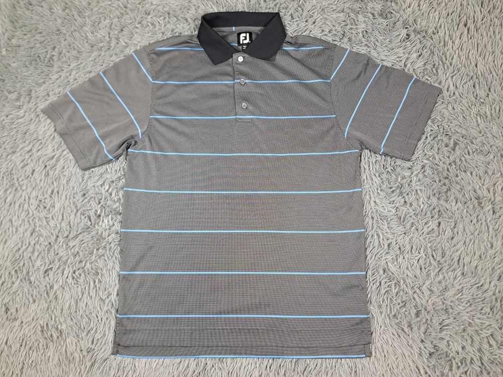FootJoy Polo Shirt Mens Medium Blue Gray Striped Stretch Performance Golf