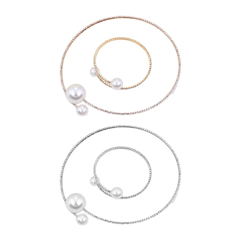 2pcs/set Simulated Pearl Open Choker Necklace and Set for Ladies Girls