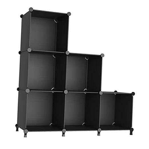 6-Cube Black Storage Organizer Shelf for Closet or Bookshelf