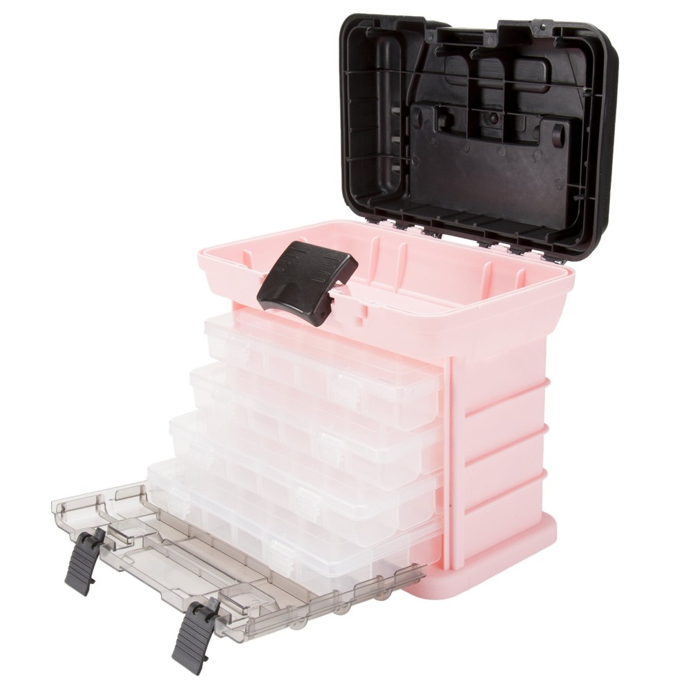 Pink Tool Box Durable Tackle Organizer with 4 Compartments Ideal for Hardware Storage and Fishing Gear