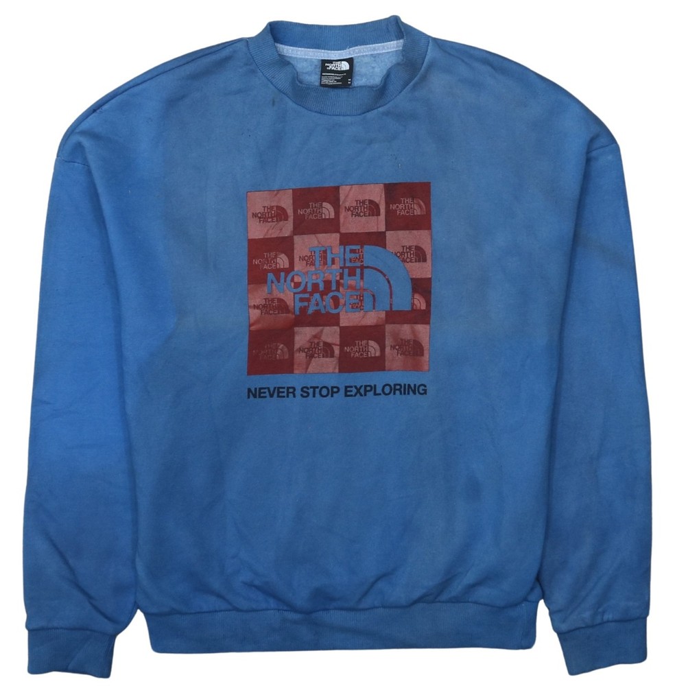 The North Face Womens Sweatshirt Blue Fleece Graphic Logo Raglan Pullover M