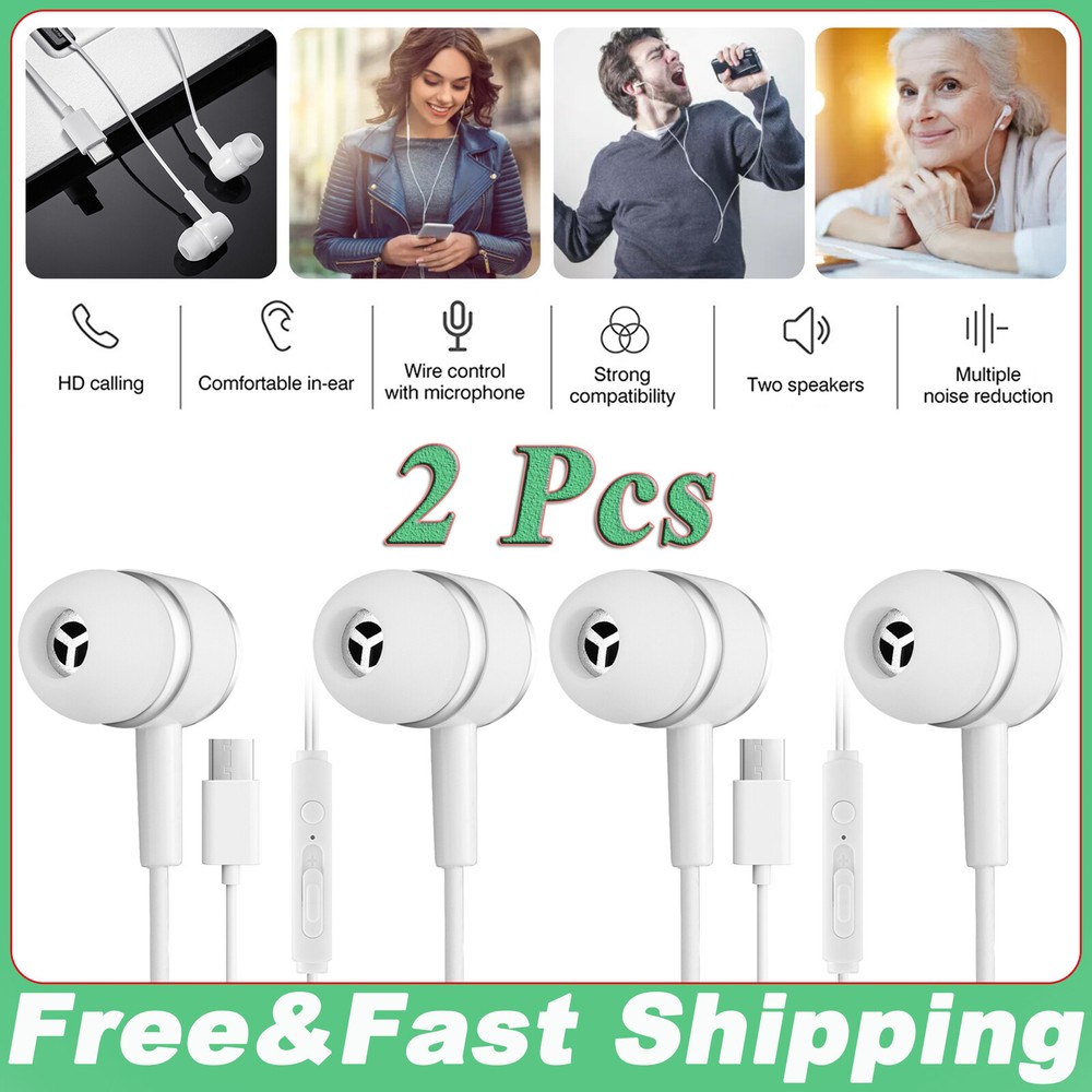 2PCS USB-C Type C Headphones Earphones with Mic For Samsung Galaxy S21 S22