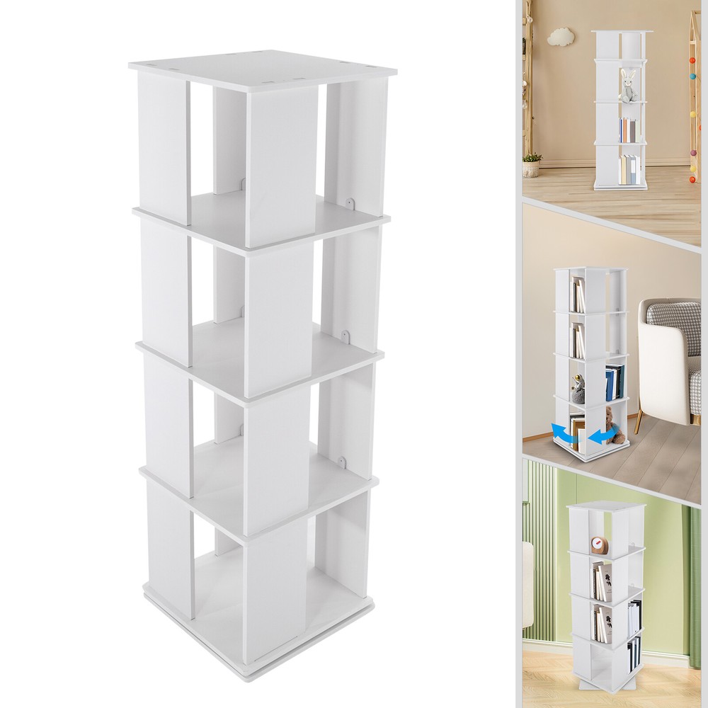 4 Tiers 360° Rotating Bookshelf Bookcase Storage Shelf Freestanding Display Rack