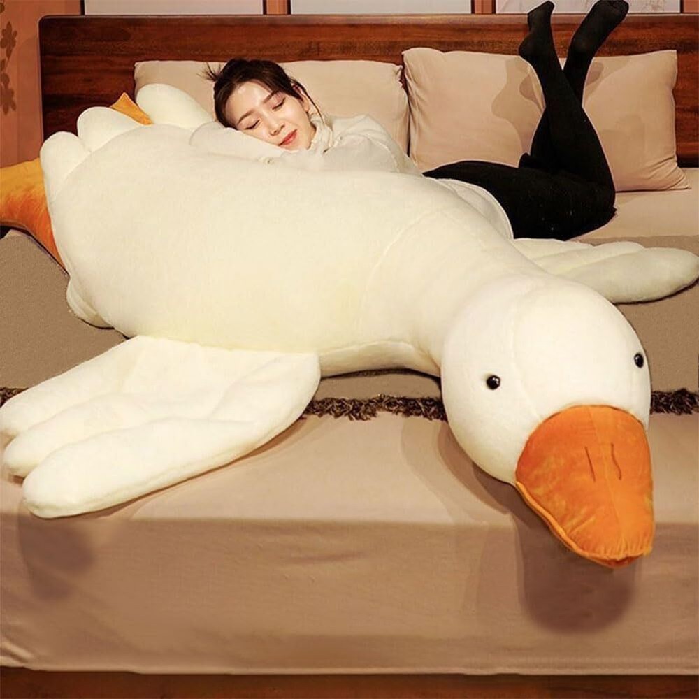 Giant White Goose Plush-51 In Soft Furry Swan Stuffed Animal Pillow,Huge Goose