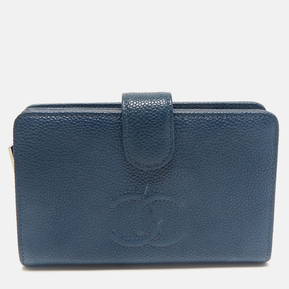 Chanel Blue Caviar Leather French Wallet