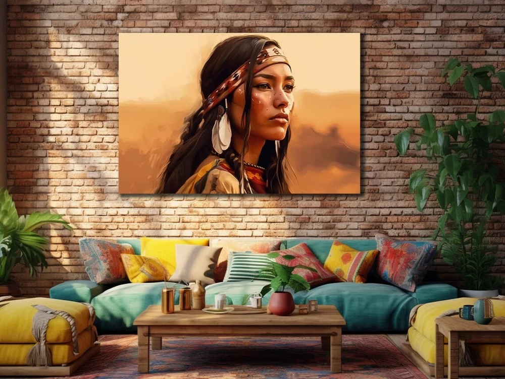 American Indian Woman Beauty Oil Paint Unframed Canvas Print Australian Wall Art