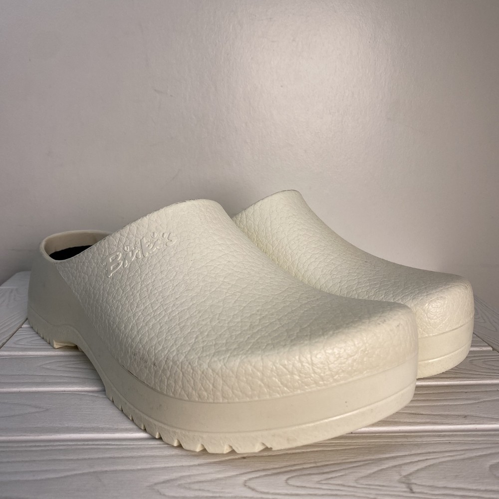 Birkenstock Super Birki Unisex Mens Size 7 Womens 9 White Polyurethane Clogs