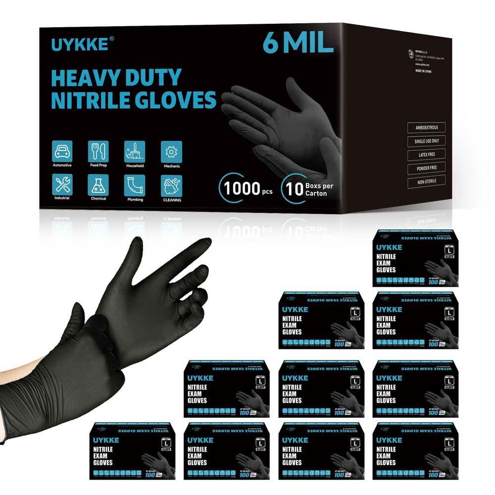 Heavy Duty 6 Mil Black Nitrile Gloves Latex Free Disposable Cleaning Rubber