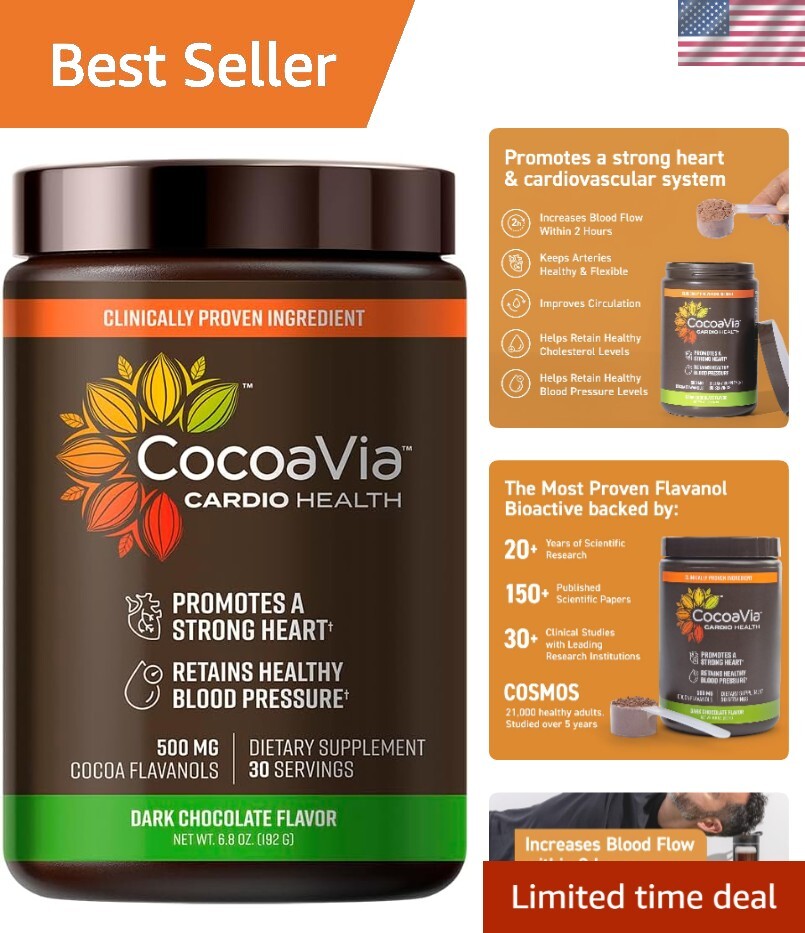 Heart-Healthy Cocoa Powder with 500mg Flavanols, 30 Servings for Cardiovascular Support