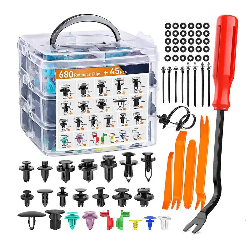 725× Car Universal Push Retainer Clips & Fasteners Assortment & 10 Cable Ties