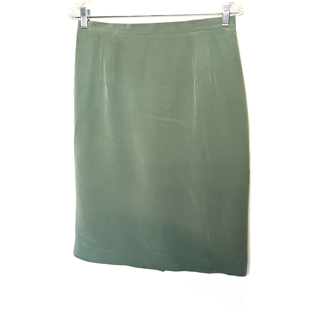 Vintage Womens Silk Skirt Size 12 Sage Green Pencil Lined Professional Career