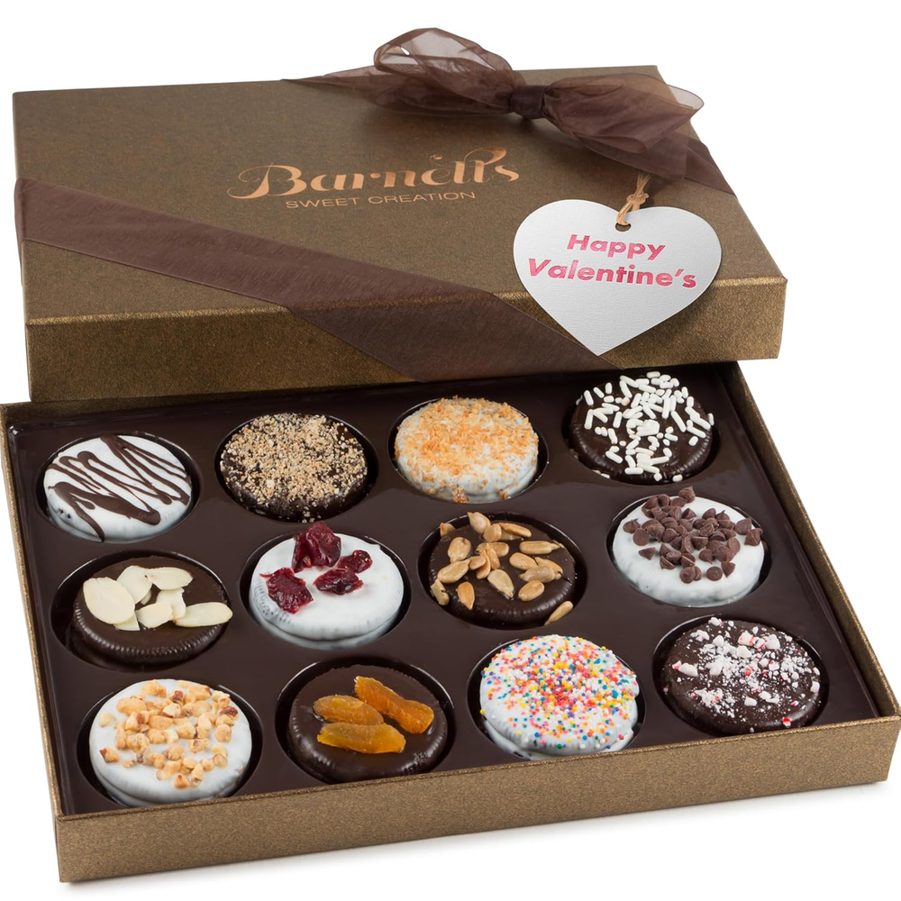Barnetts Valentines Day Gift Basket, 12 Chocolate Covered Cookies, Gourmet Candy-image