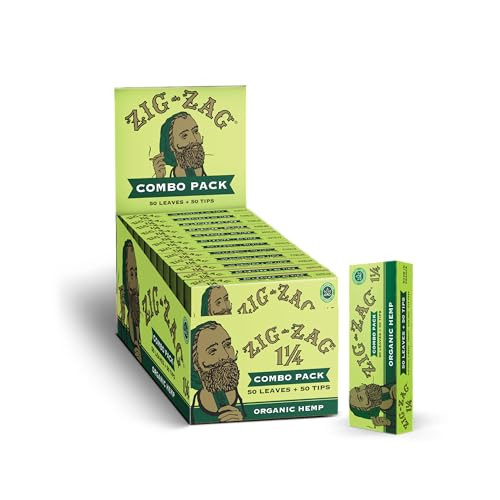 Zig-Zag Hemp Rolling Papers 1 1/4 Rolling Papers & Tips 50 /50 per pack, 24 ct
