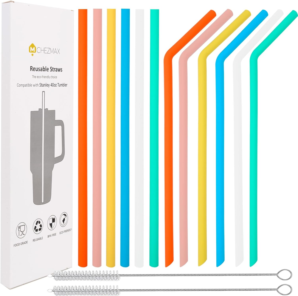 Reusable Replacement Straws for Stanley Cup 40 Oz Tumbler, Extra Long Silicone