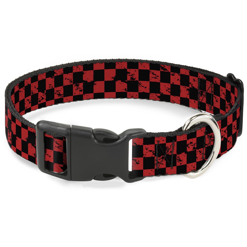 Plastic Clip Collar Checker Weathered Black/Red Large 15-24