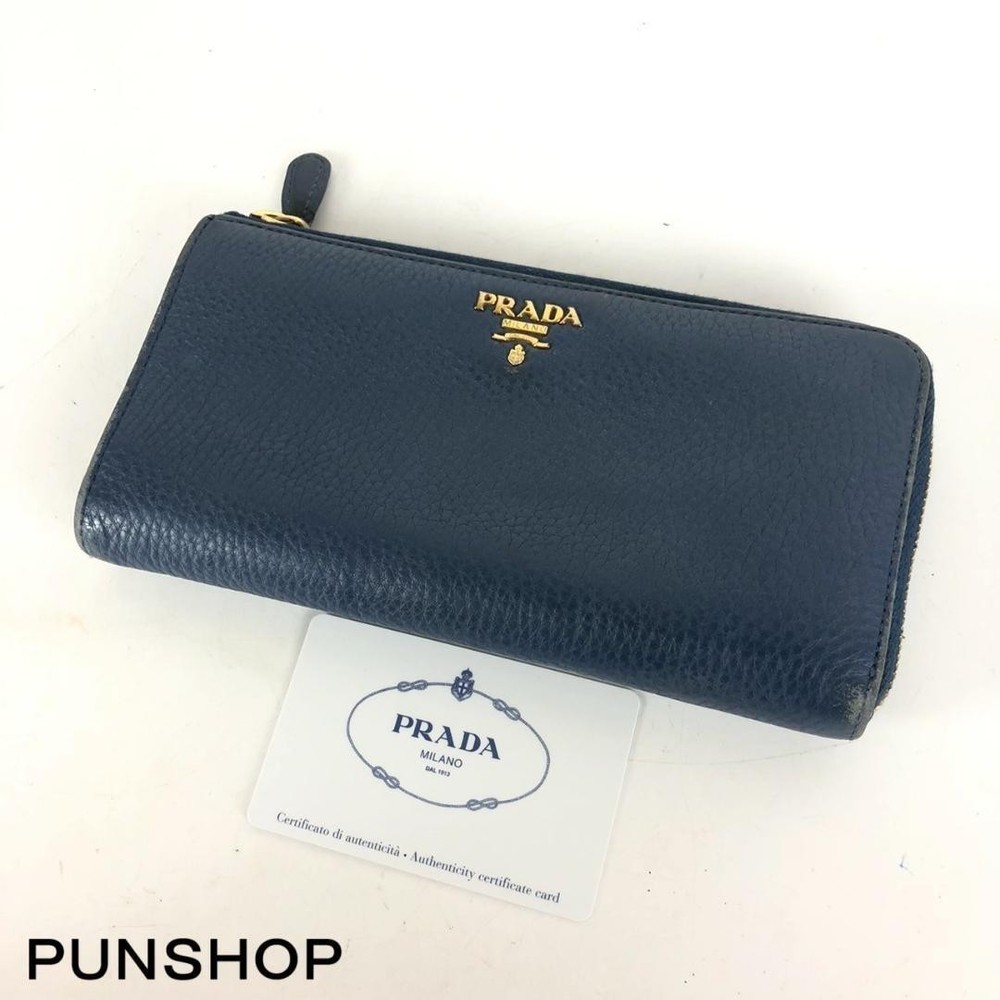 Prada Round Zipper Long Wallet in Blue Stylish Classic Ladies 1ML506 Free Shipping