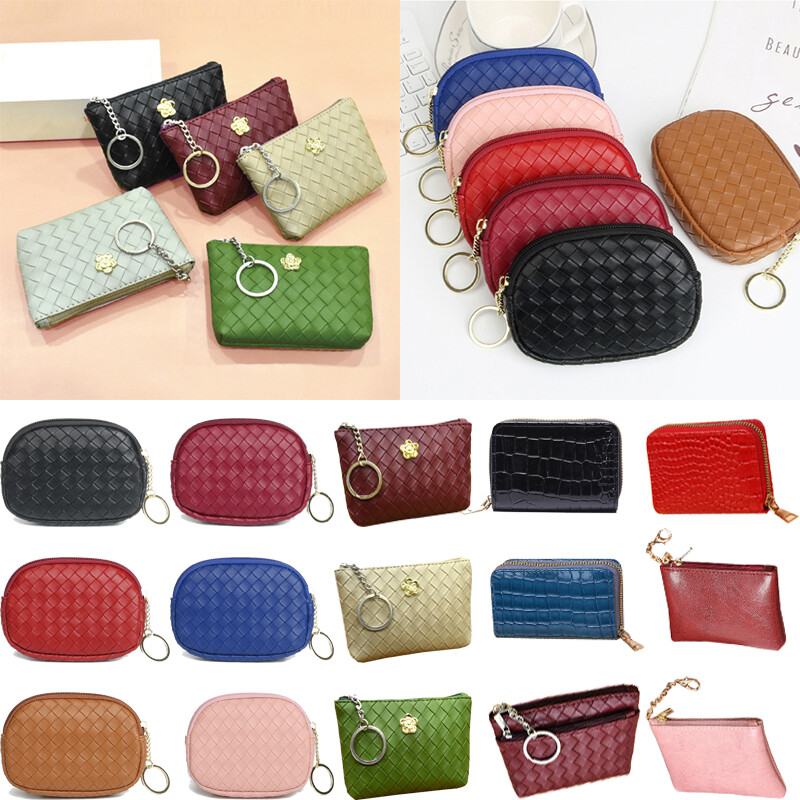 Small Zip Up Leather Coin Purse Card Wallet Pouch with Key Ring for Women ⭐