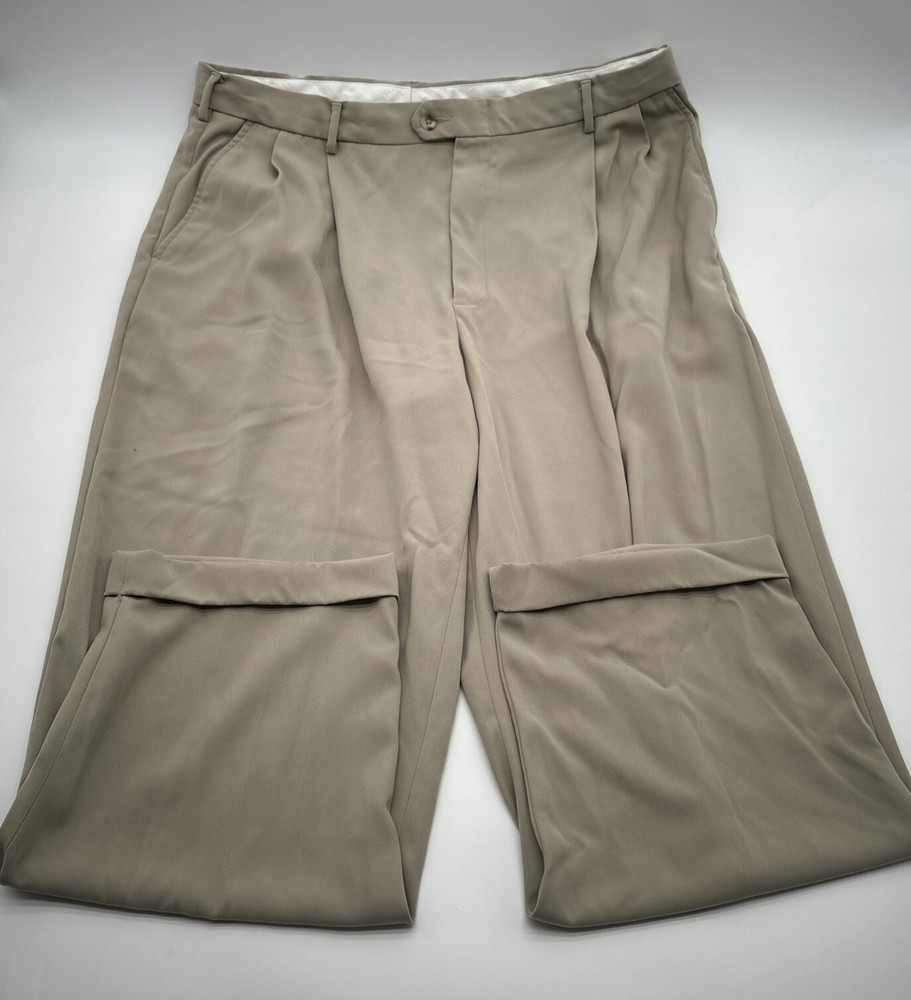 Alfani Dress Pants Men Size 38x29 Beige Solid Pockets…#18452