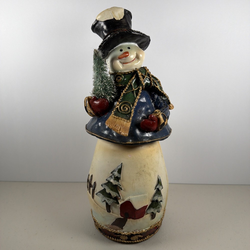 Seasonal Snowman Holding Little Tree Decorative 10 Inch Figurine.-image