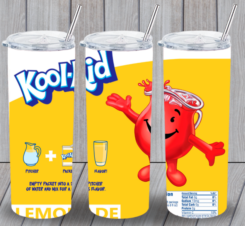Kool-Aid Lemonade Drink Multicolor 20oz Insulated Tumbler Lid Plastic Straw New